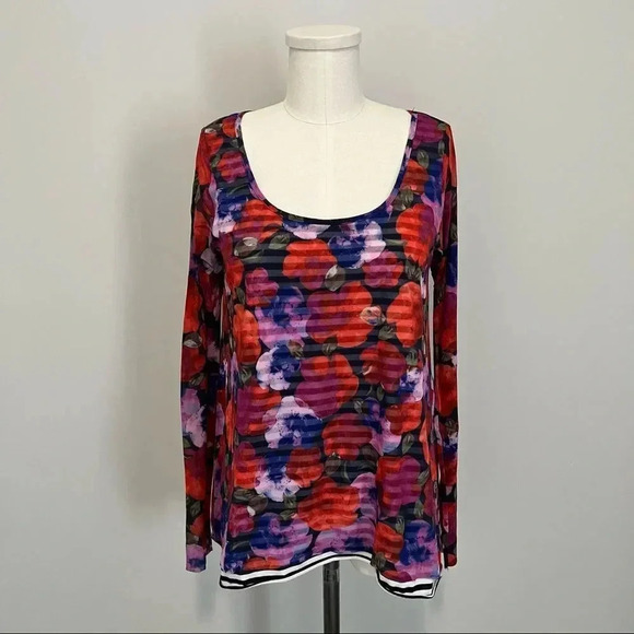 Anthropologie Weston Wear Floral Striped Long Sleeve Top - Picture 2 of 10